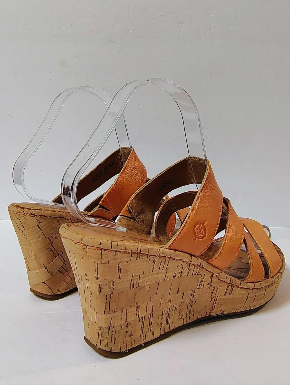 Born Zemora Women's Leather Cork Wedge Slip-On Strappy Comfort Sandals Orange 8